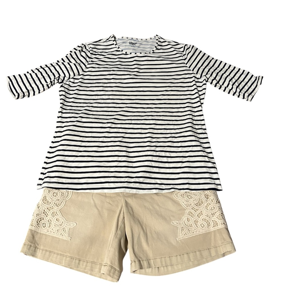 NWT Lands End Striped Black and White Top Size Large